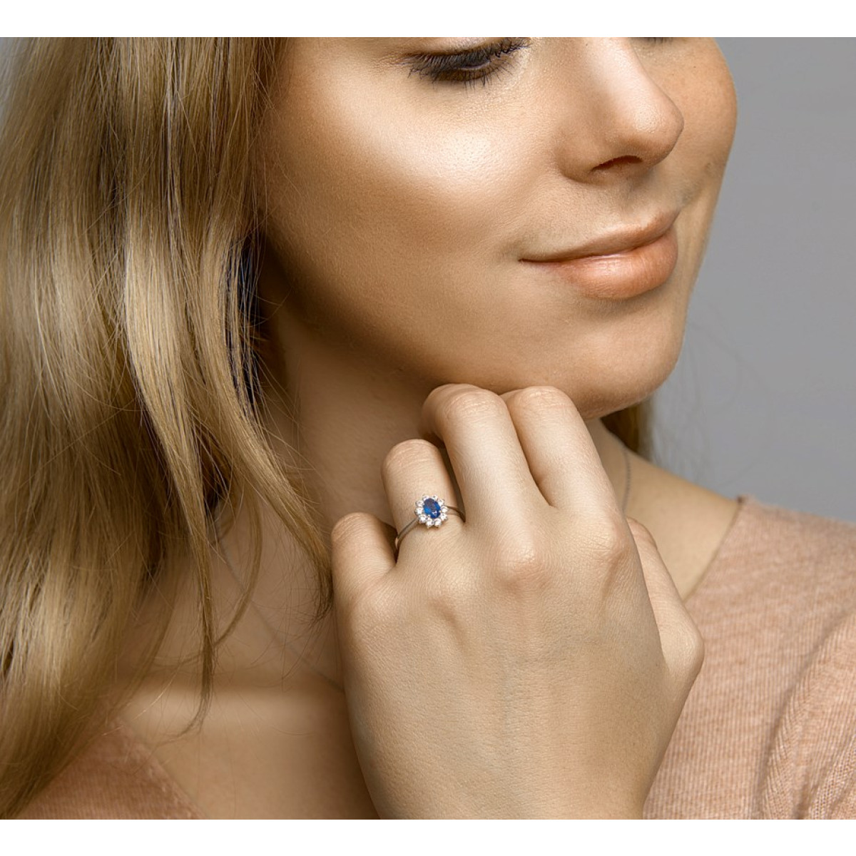 14K Witgouden ring edelsteen saffier