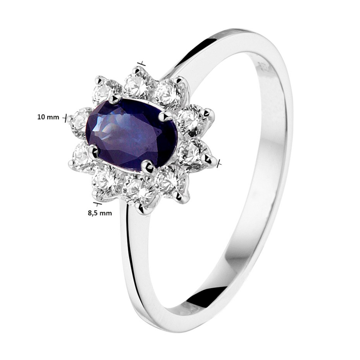14K Witgouden ring edelsteen saffier