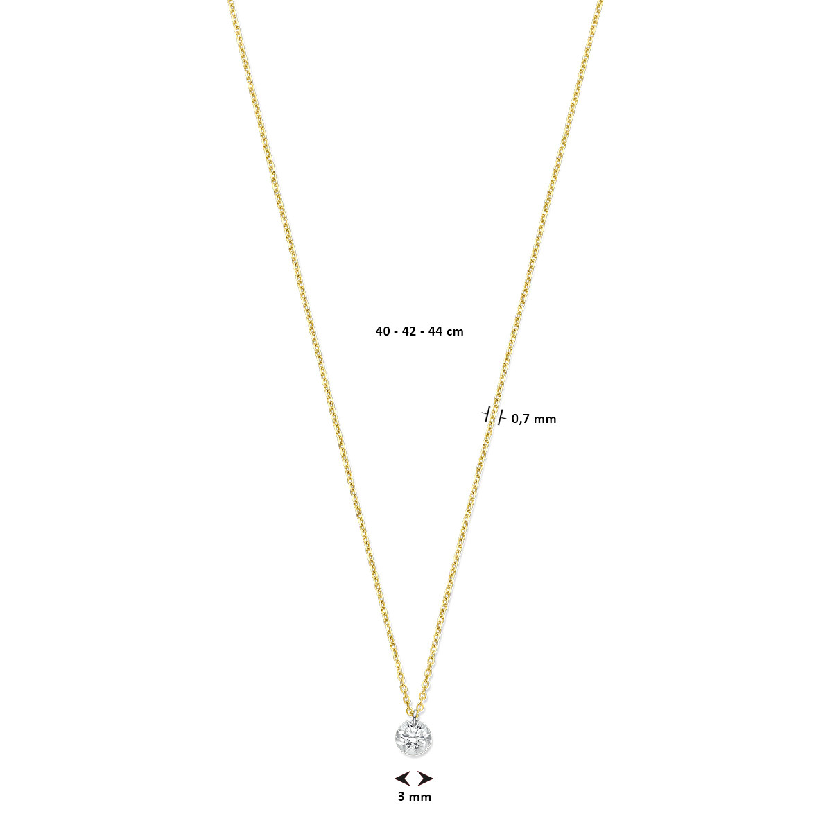 18-karaat gouden ketting met briljant geslepen diamanten hanger 0.20 crt - lengte 40-42-44 cm