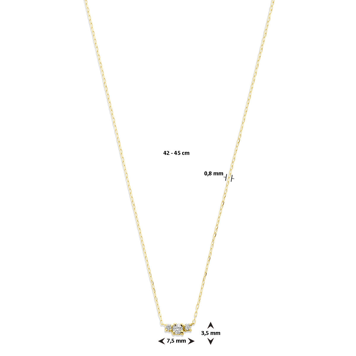 18-karaat gouden ketting met diamanten hanger 0.14 crt - Lengte 42, 45 cm
