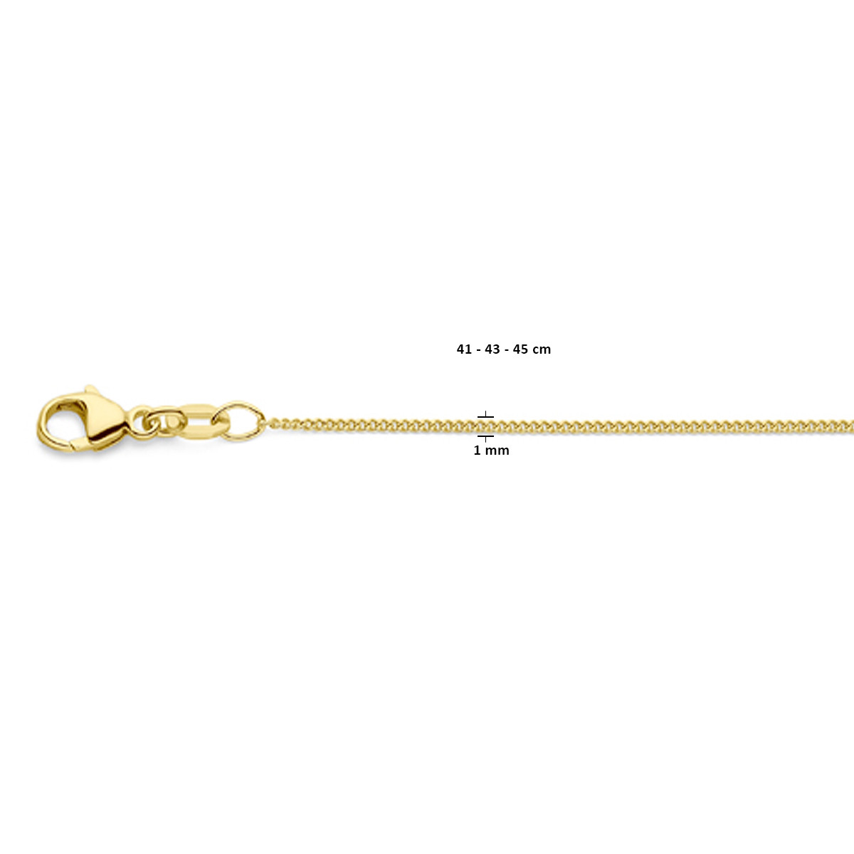 18-karaat gouden schakelketting gourmet 1 mm - Lengte 41-43-45-cm