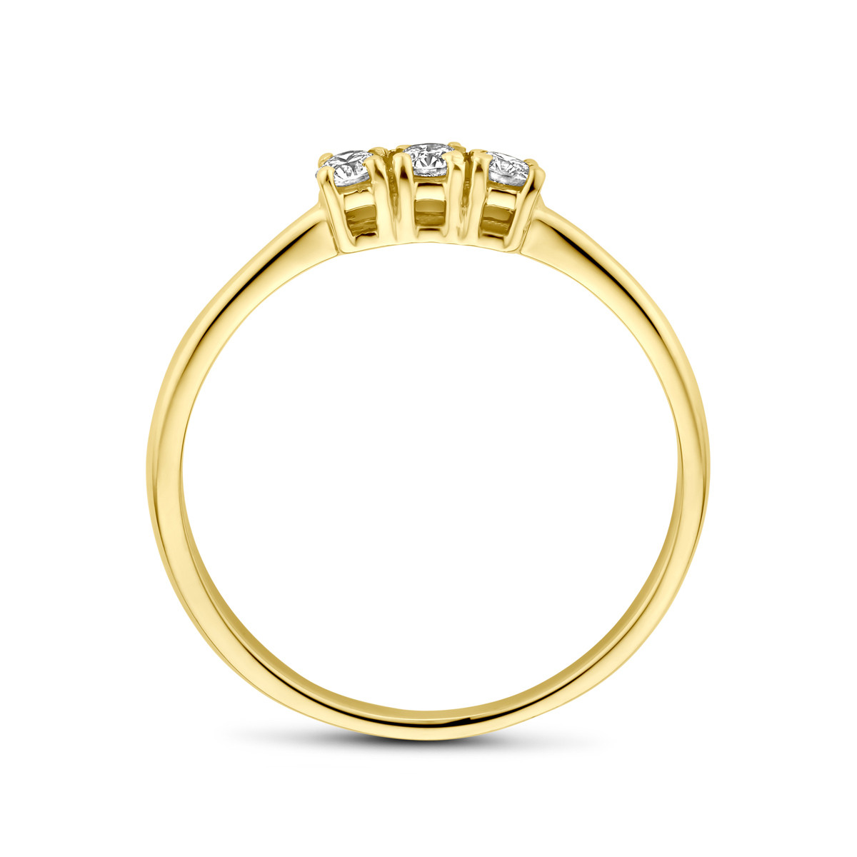 18-karaat gouden trilogy ring met diamanten briljant geslepen 0.15 crt 2.5 mm breed