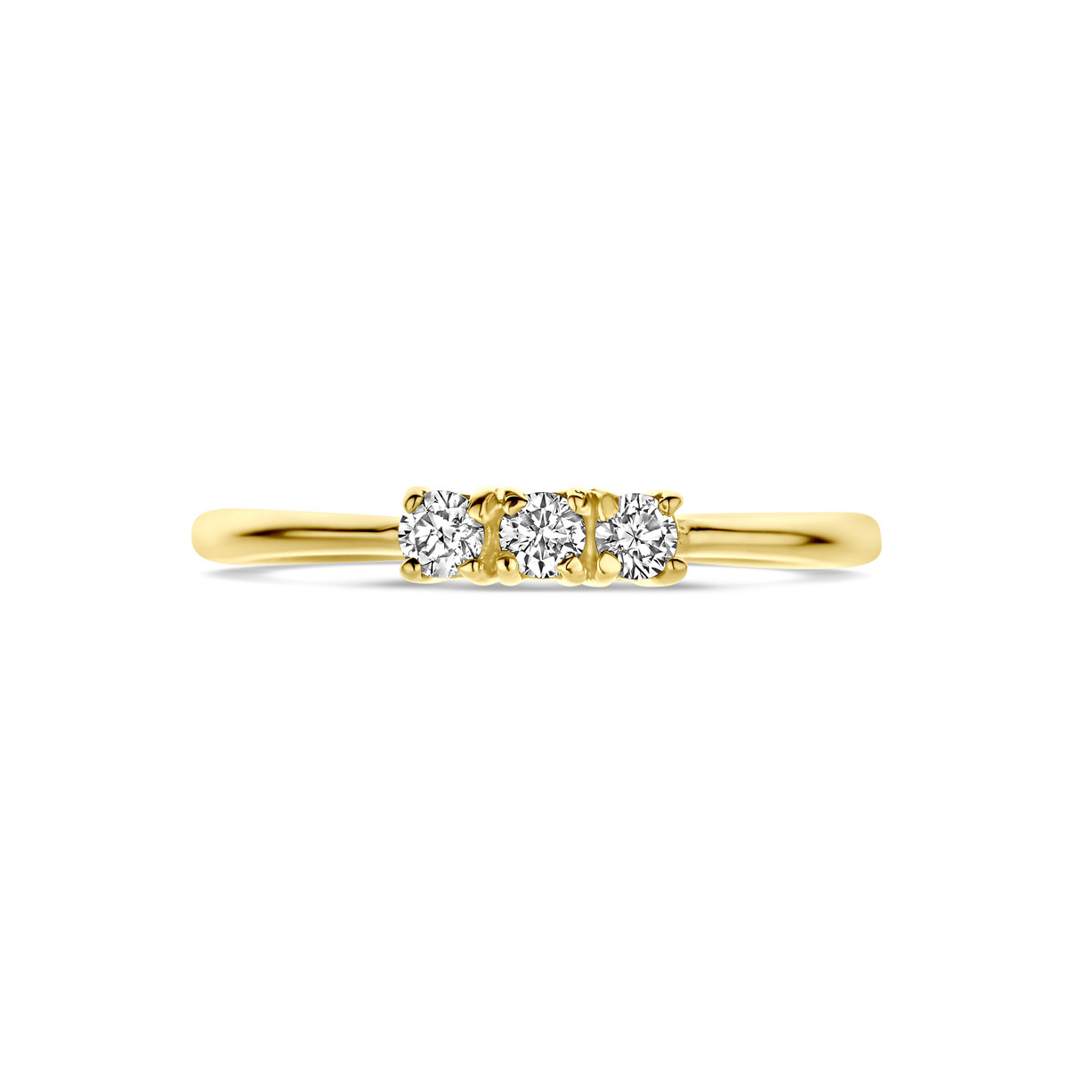 18-karaat gouden trilogy ring met diamanten briljant geslepen 0.15 crt 2.5 mm breed
