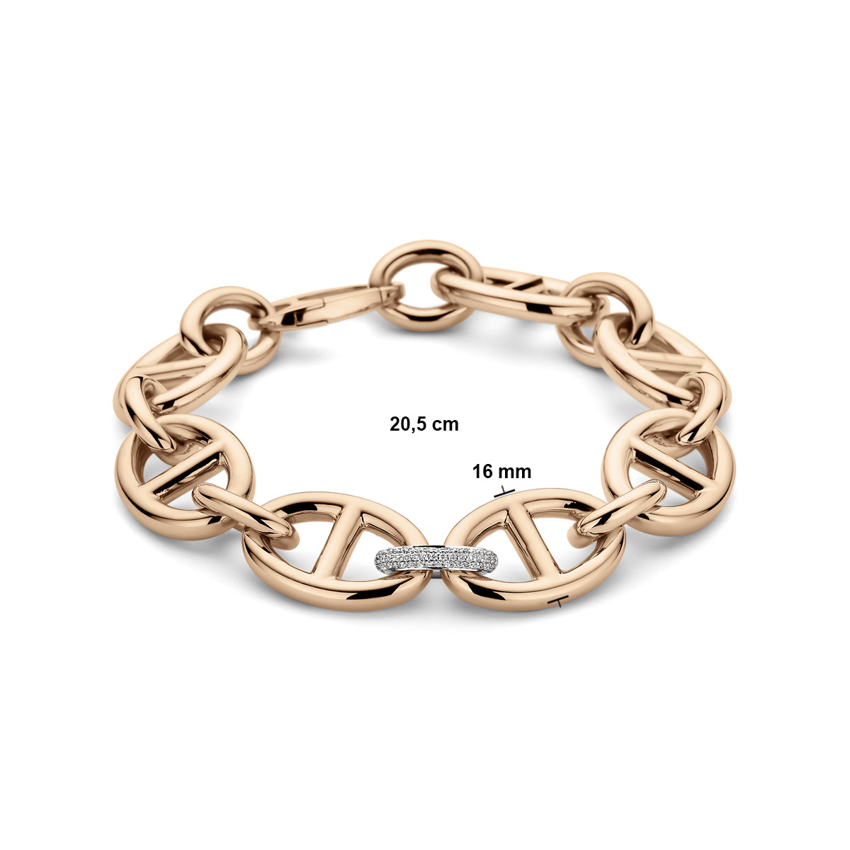 18-karaat roségouden marine armband met witgouden diamanten schakel 0.34 crt 16 mm breed - Lengte 20.5 cm