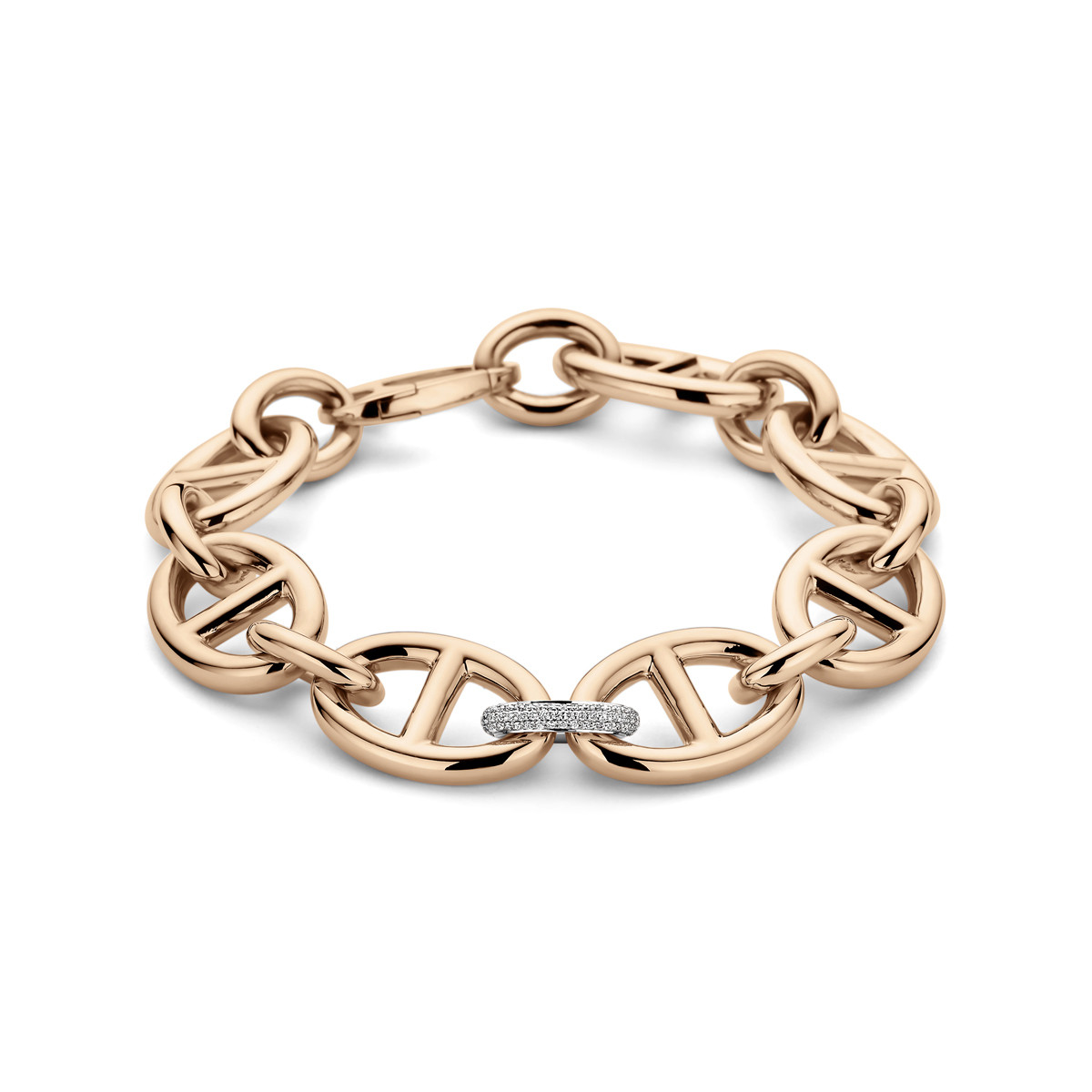 18-karaat roségouden marine armband met witgouden diamanten schakel 0.34 crt 16 mm breed - Lengte 20.5 cm