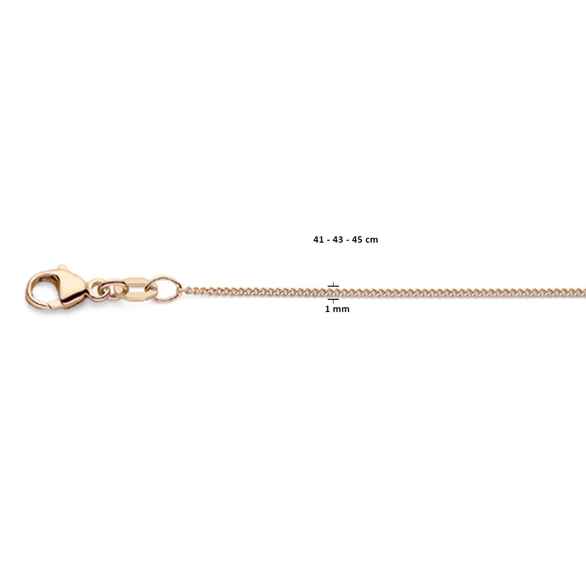 18-karaat roségouden schakelketting gourmet 1 mm - Lengte 41-43-45 cm