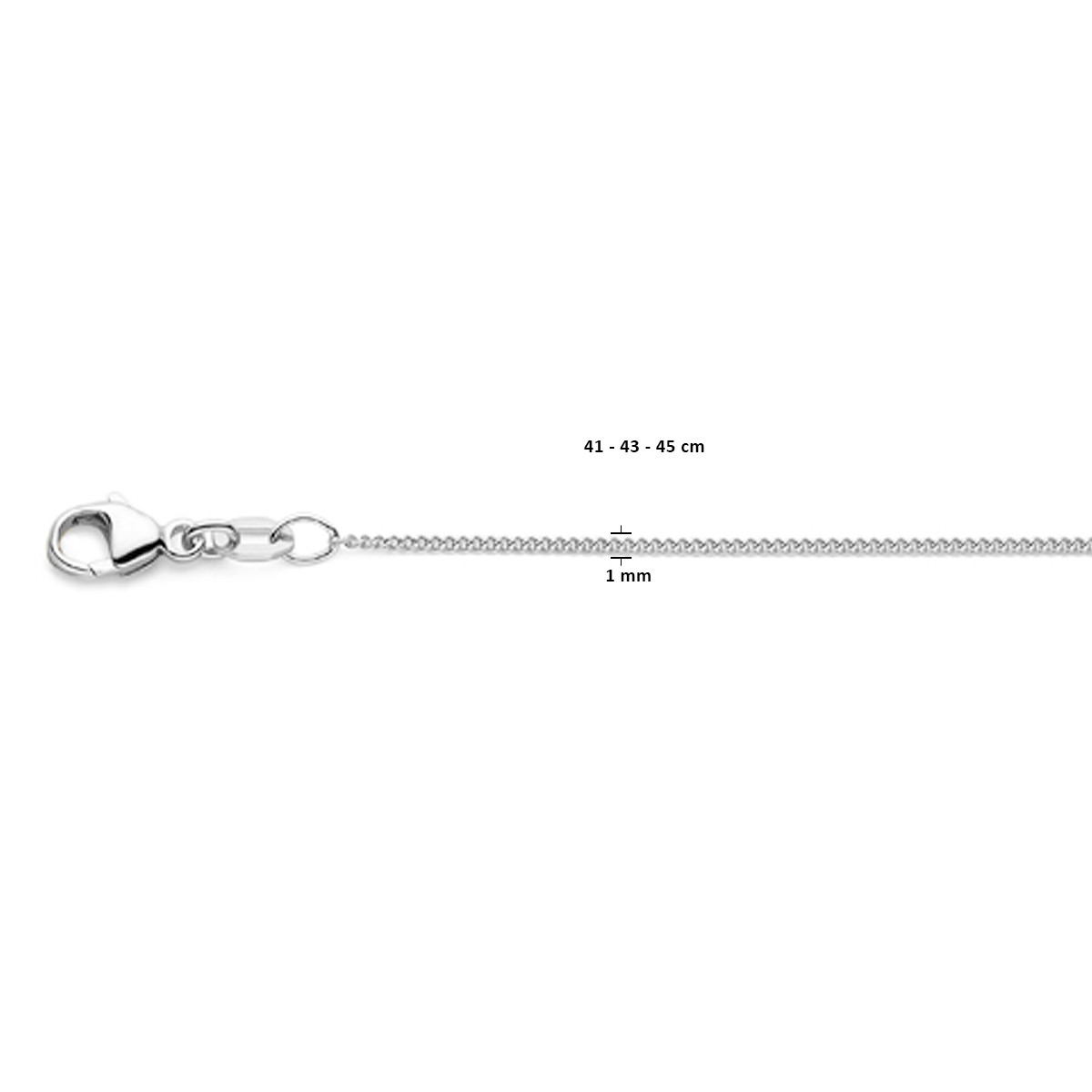 18-karaat witgouden schakelketting gourmet 1 mm - Lenge 41-43-45 cm