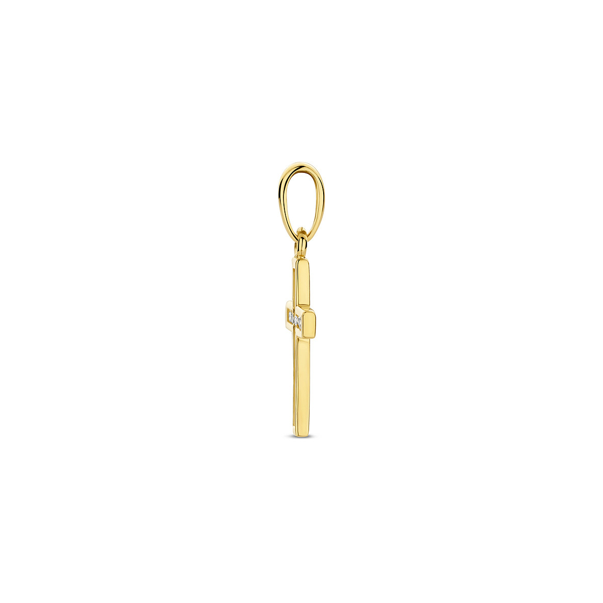 9-karaat goudkleurig kruisje met zirkonia steentjes 8 mm breed - Hoogte 12.5 mm