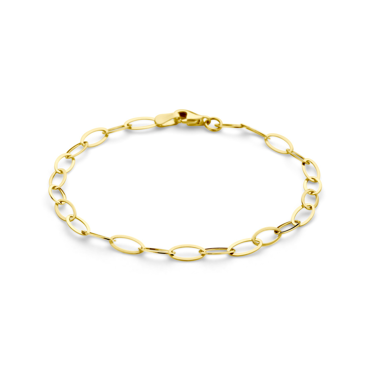 9-karaat goudkleurige armband met ovale open schakels 4 mm breed - Lengte 18.5 cm