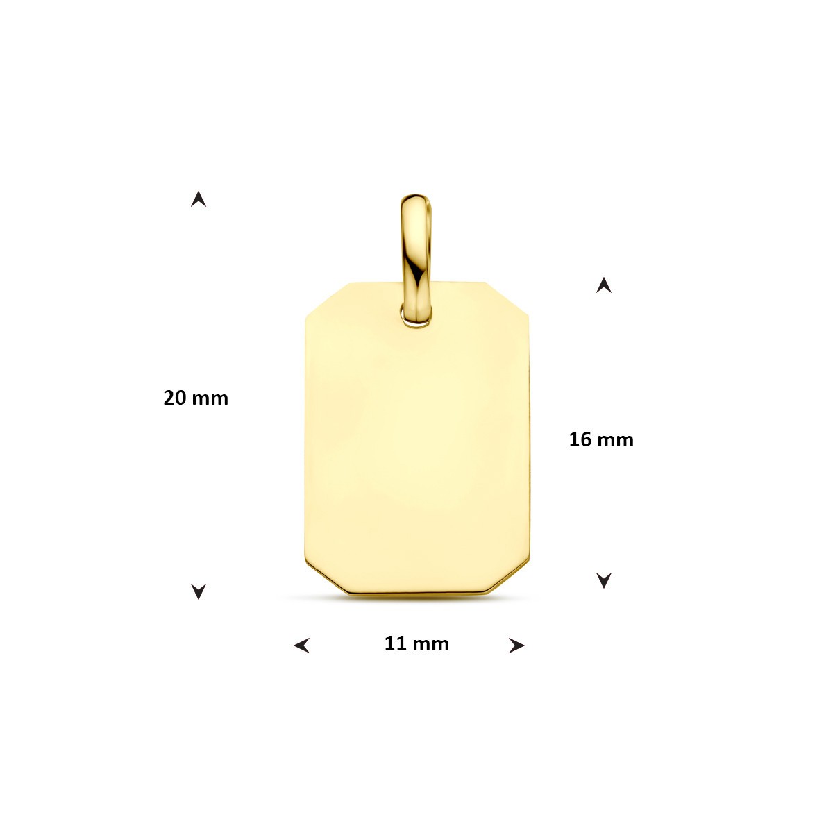 9-karaat goudkleurige graveerhanger met rechthoekige vorm 11 mm breed - Hoogte 20 mm