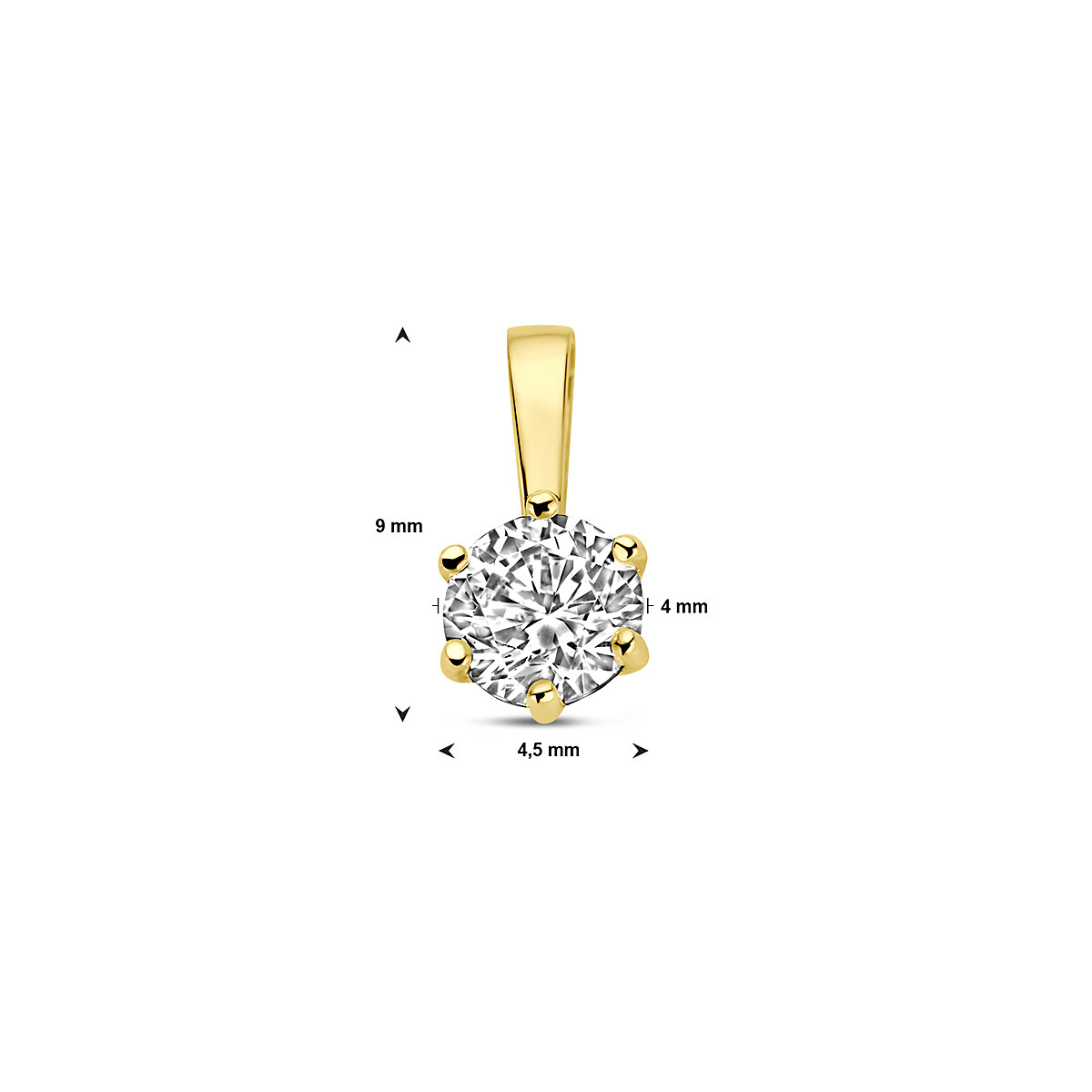 9-karaat goudkleurige hanger met briljant geslepen zirkonia 4.5 mm breed - Hoogte 9 mm