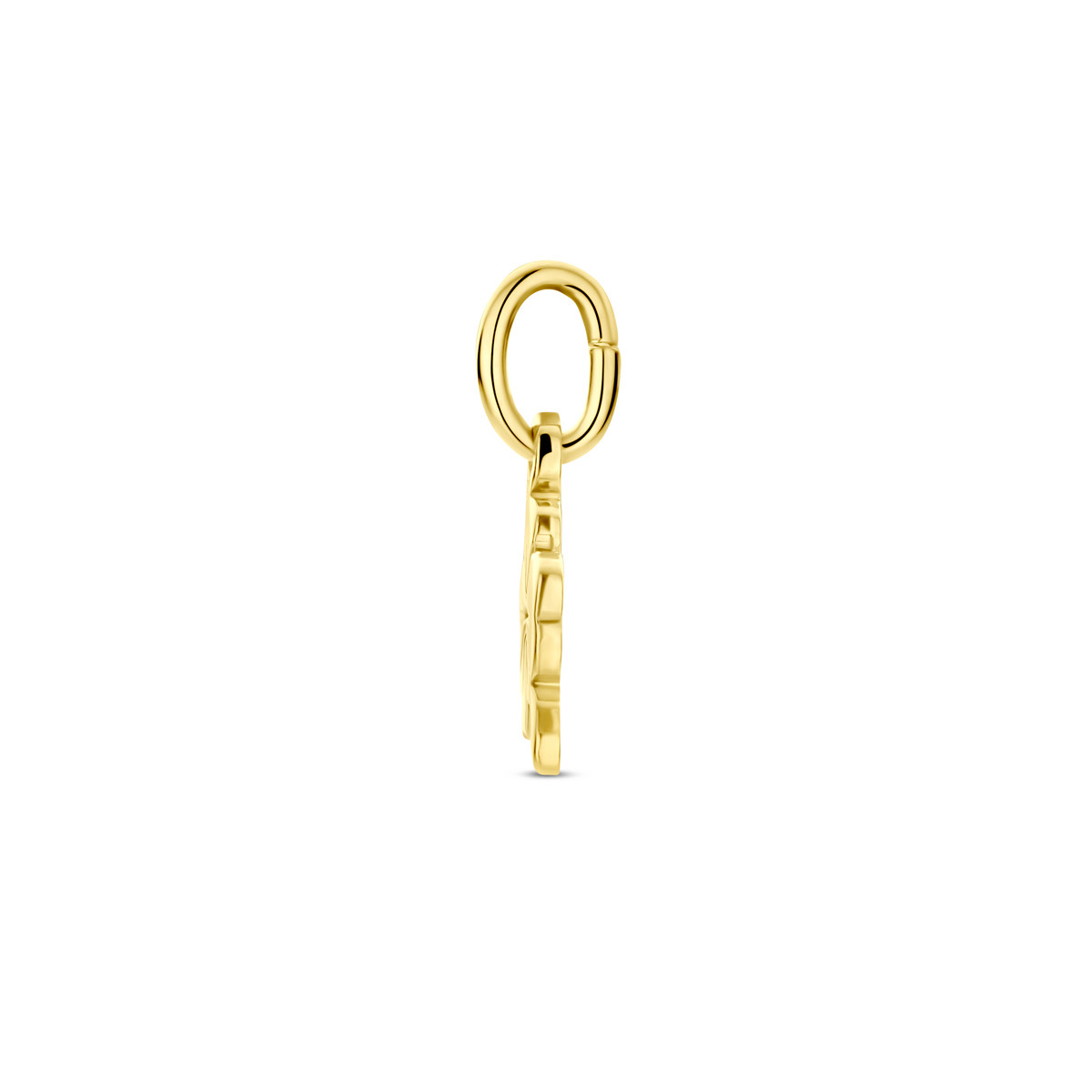 9-karaat goudkleurige hanger met klavertje vier 6 mm breed - Hoogte 7.5 mm