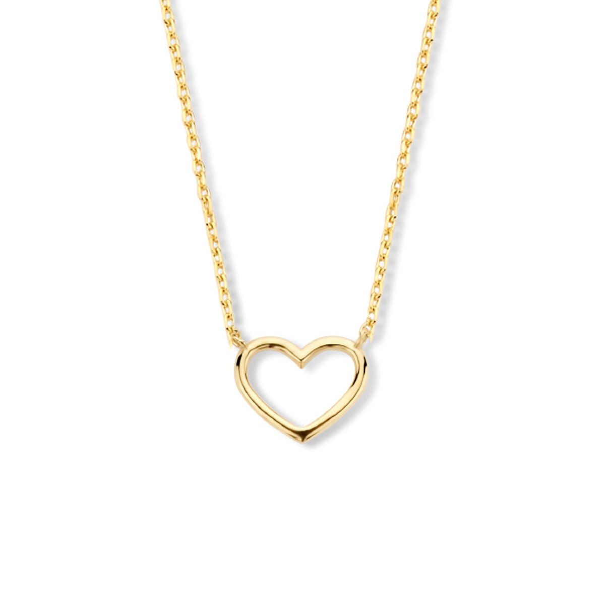 9-karaat goudkleurige ketting met hartvormige hanger 0.8 mm - Lengte 40-42-44 cm