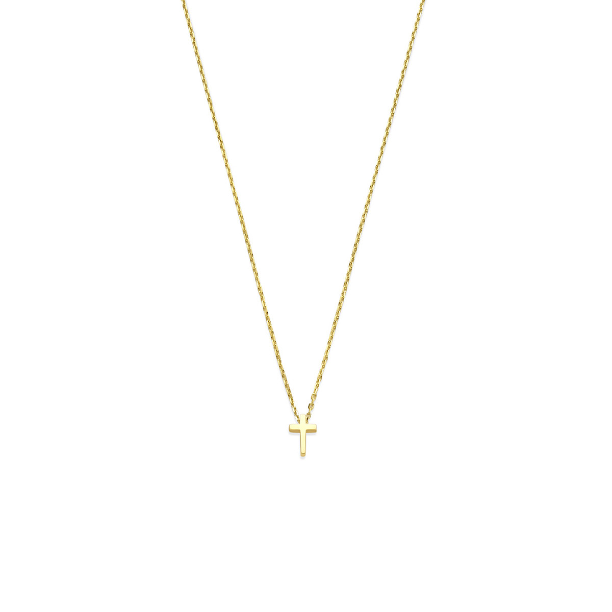 9-karaat goudkleurige ketting met kruis hanger 1 mm breed - Lengte 41-43-45 cm
