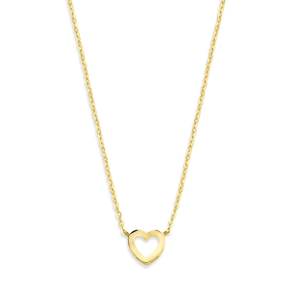 9-karaat goudkleurige ketting met open hartje 1.1 mm breed - Lengte 41-43-45 cm