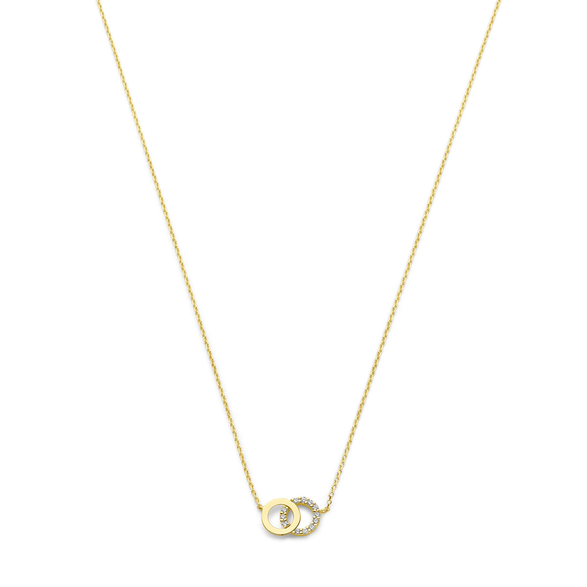 9-karaat goudkleurige ketting met open rondjes en zirkonia 0.8 mm breed - Lengte 40-42-44 cm
