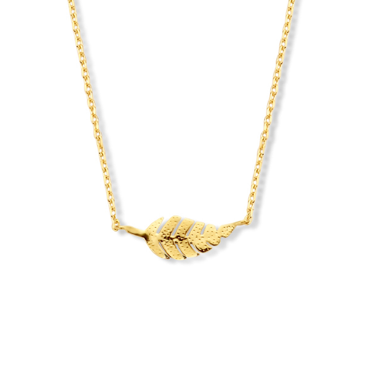 9-karaat goudkleurige ketting met veer hanger 0.8 mm breed - Lengte 40-42-44 cm