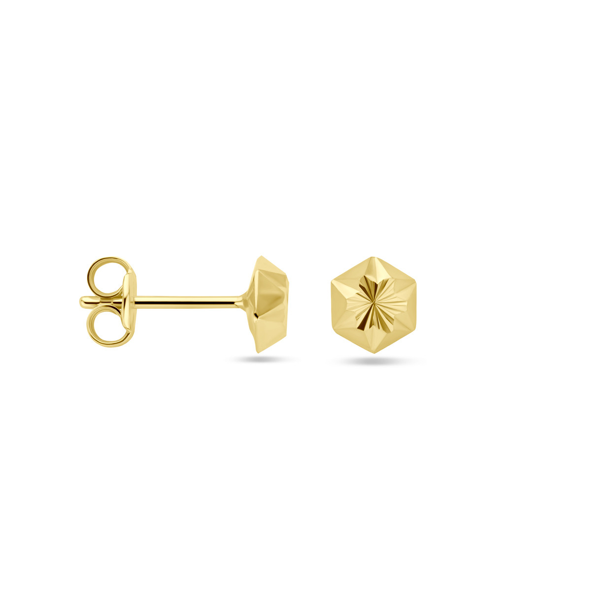 9-karaat goudkleurige oorknopjes zeshoekig met gediamanteerde ster - Diameter 5 mm