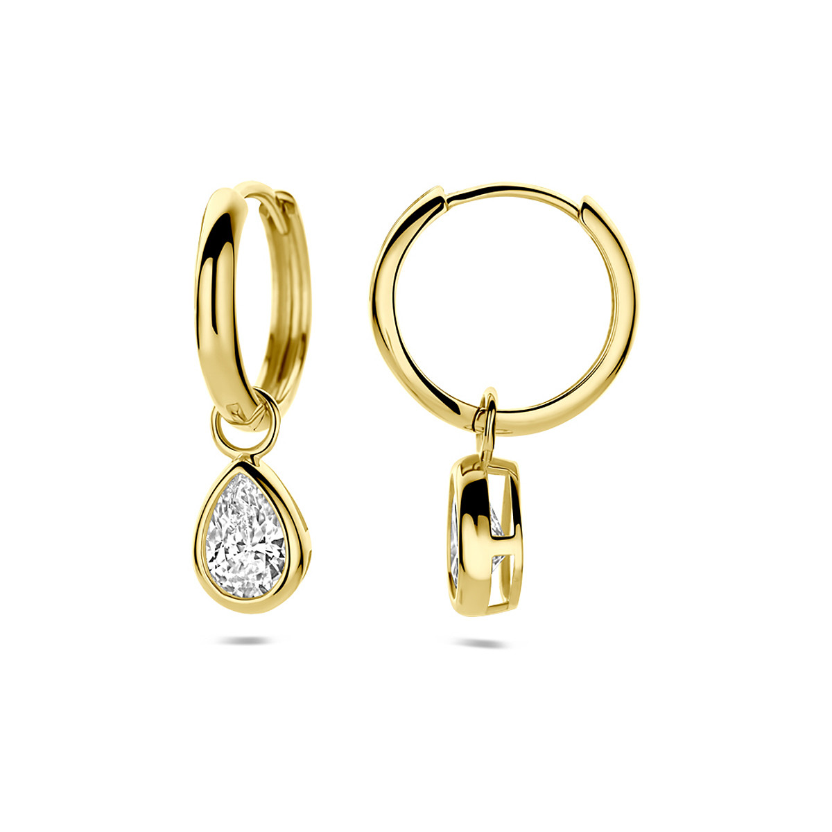 9-karaat goudkleurige oorringen met druppel zirkonia hanger 5.5 mm breed - Hoogte 21 mm