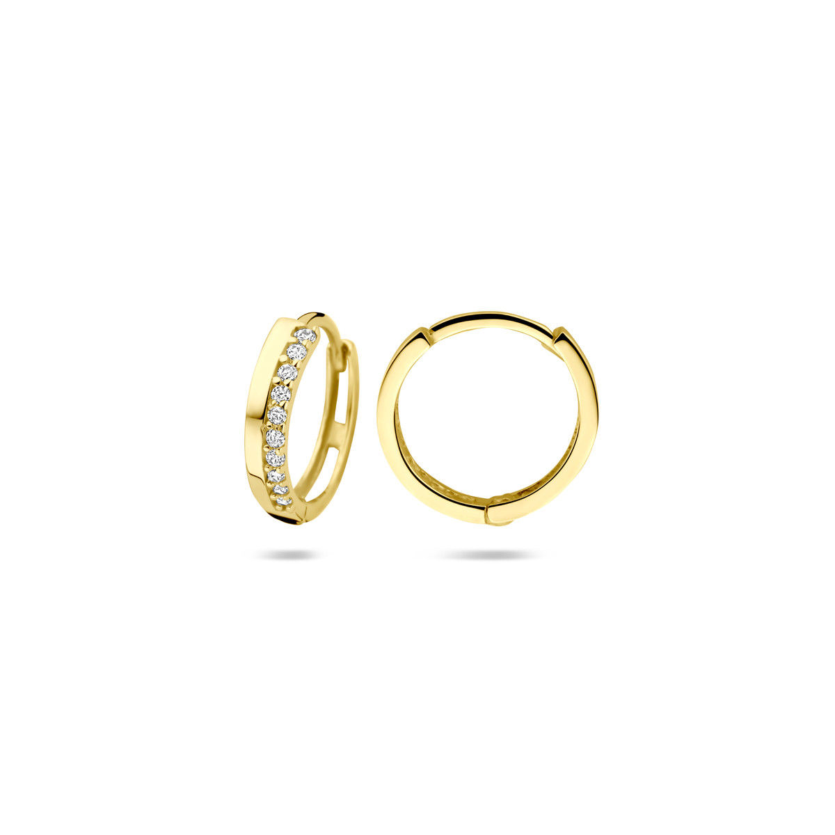 9-karaat goudkleurige oorringen met glanzende baan en zirkonia rij 2.5 mm breed - Diameter 12 mm