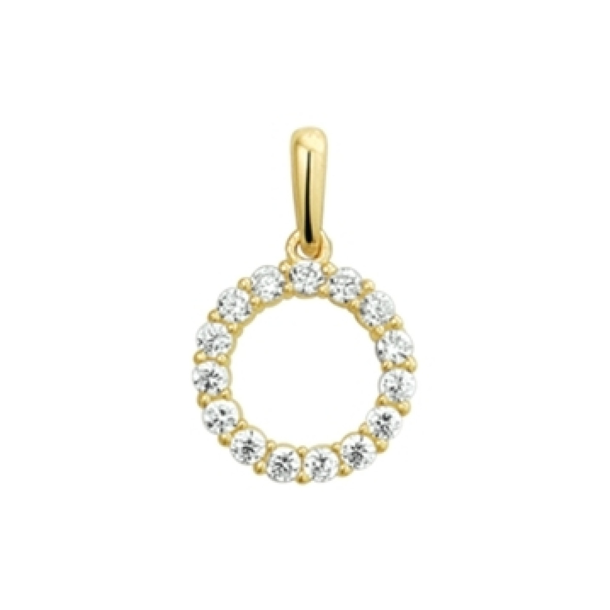 9-karaat goudkleurige open cirkel hanger met zirkonia - Diameter 10 mm