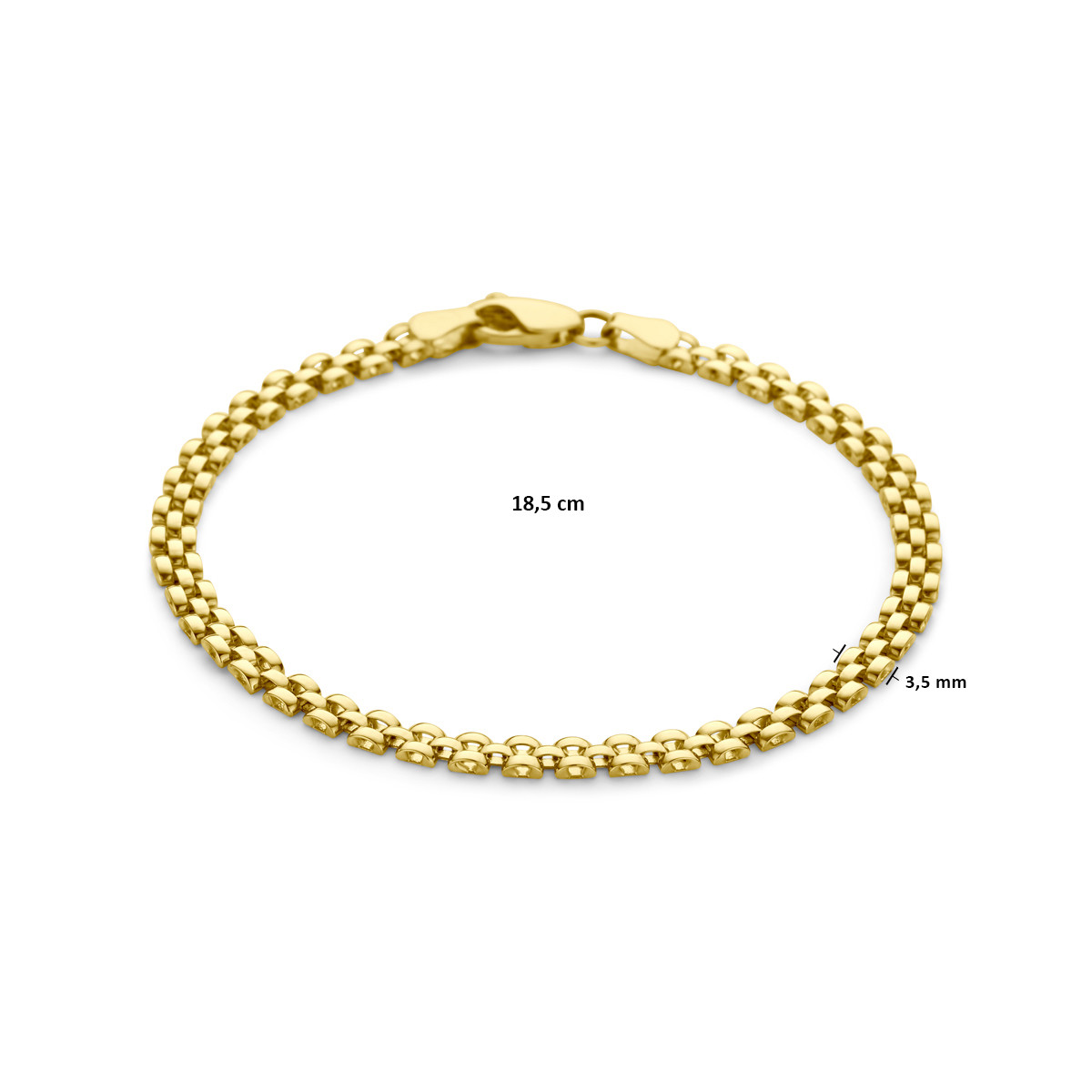 9-karaat goudkleurige schakelarmband met panterschakels 3.5 mm breed - Lengte 18.5 cm