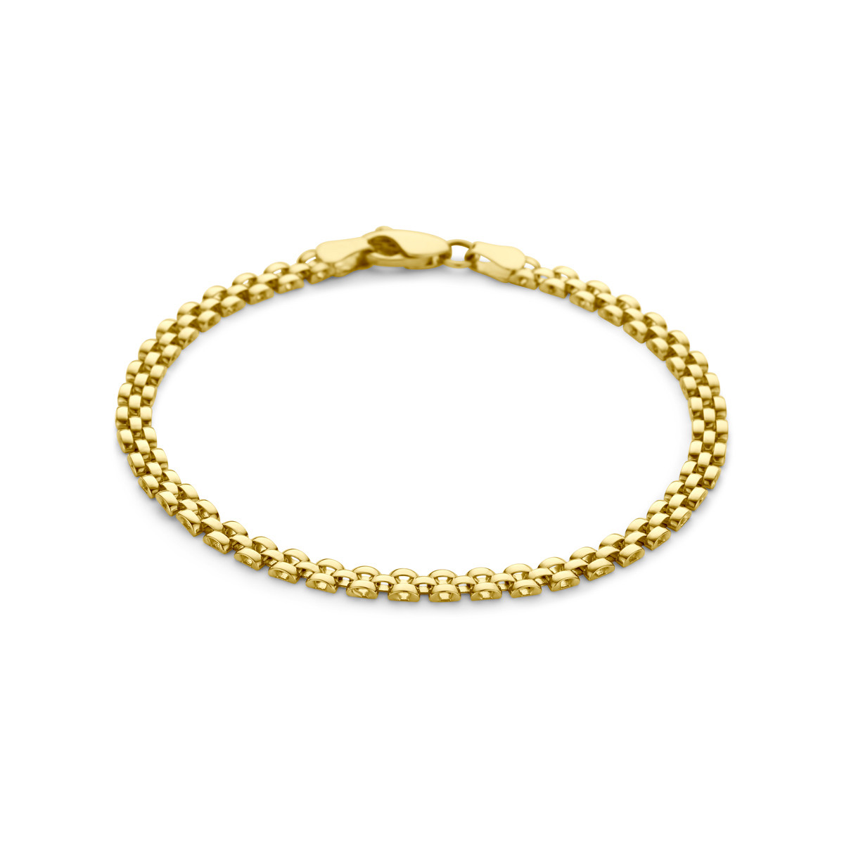9-karaat goudkleurige schakelarmband met panterschakels 3.5 mm breed - Lengte 18.5 cm