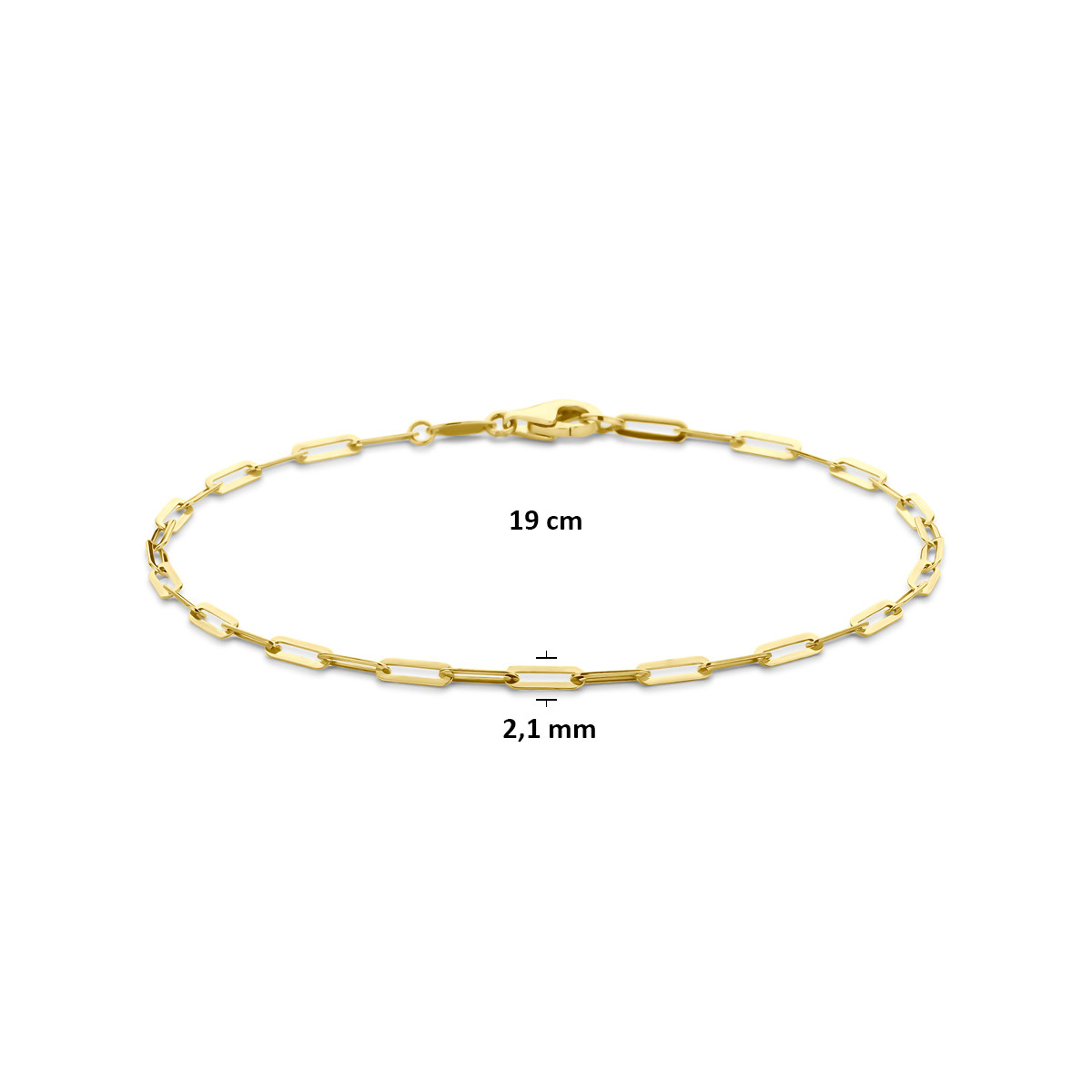 9-karaat goudkleurige schakelarmband met paperclip schakels 2.1 mm breed - Lengte 19 cm