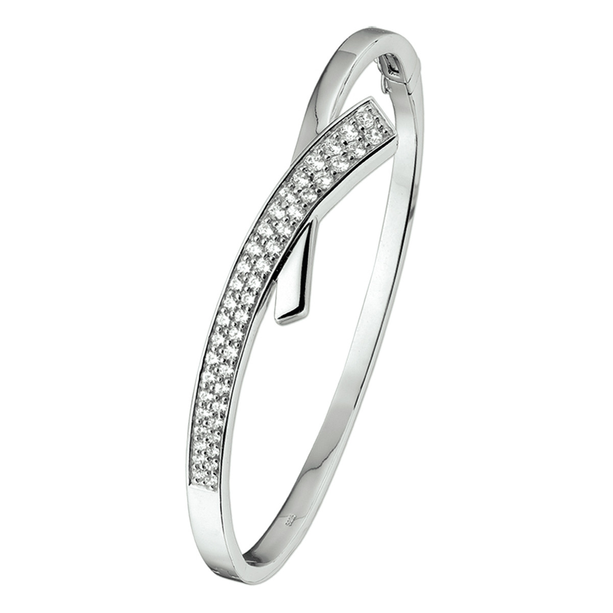 925 sterling zilveren bangle met glanzende zirkonia 12 mm breed - Diameter 60 mm