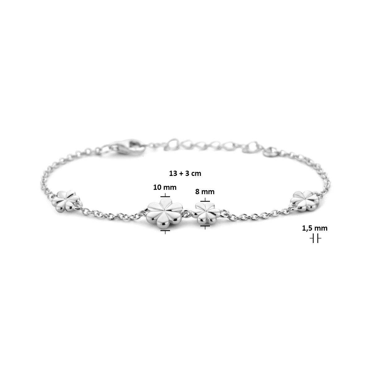 925 Sterling zilveren bedelarmband met bloemen 1.5 mm breed - Lengte 13-16 cm