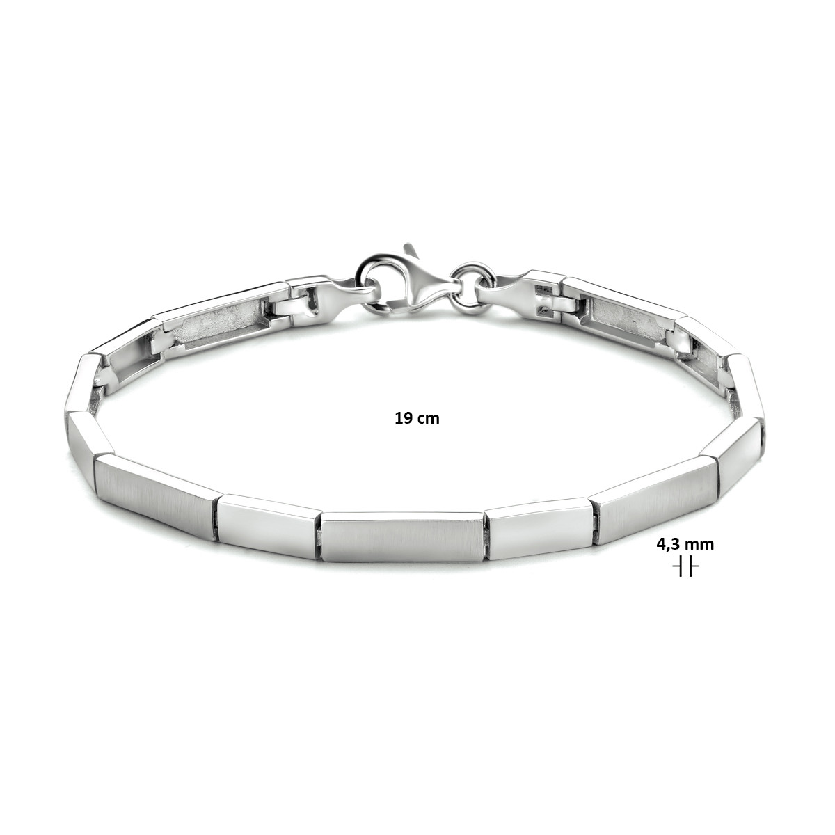 925 Sterling zilveren schakelarmband met rechthoekige schakels 4.3 mm breed - Lengte 19 cm