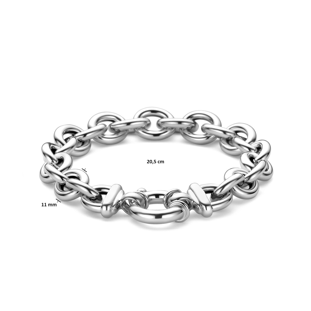 925 zilveren armband met ankerschakels gerhodineerd en glanzend 11 mm breed - Lengte 20.5 cm