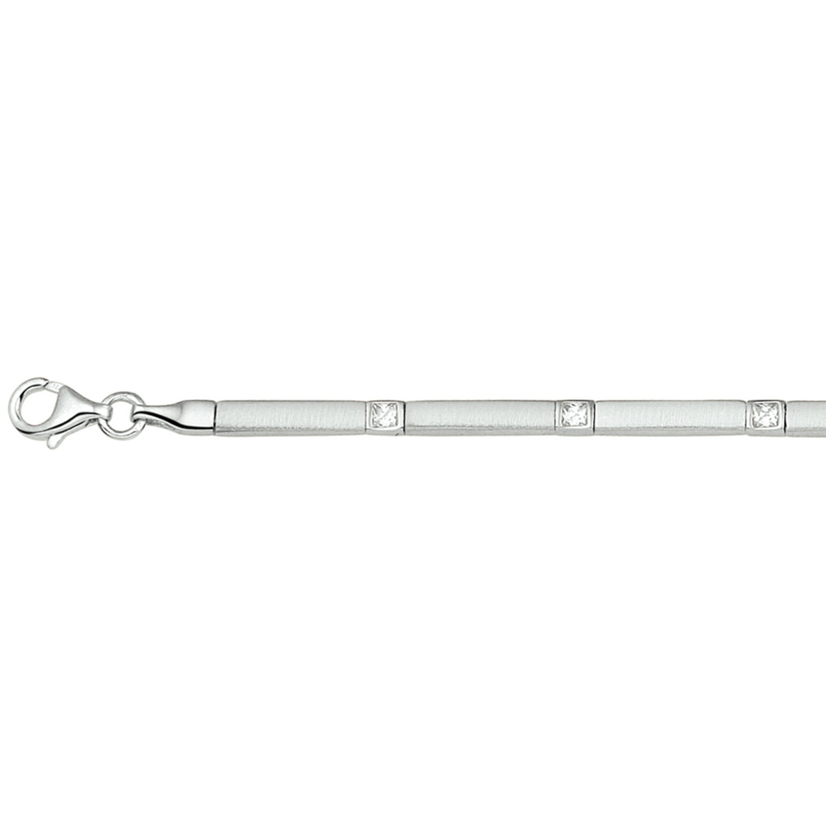 925 zilveren armband met rechthoekschakels en zetting zirkonia 3.3 mm breed - Lengte 19 cm