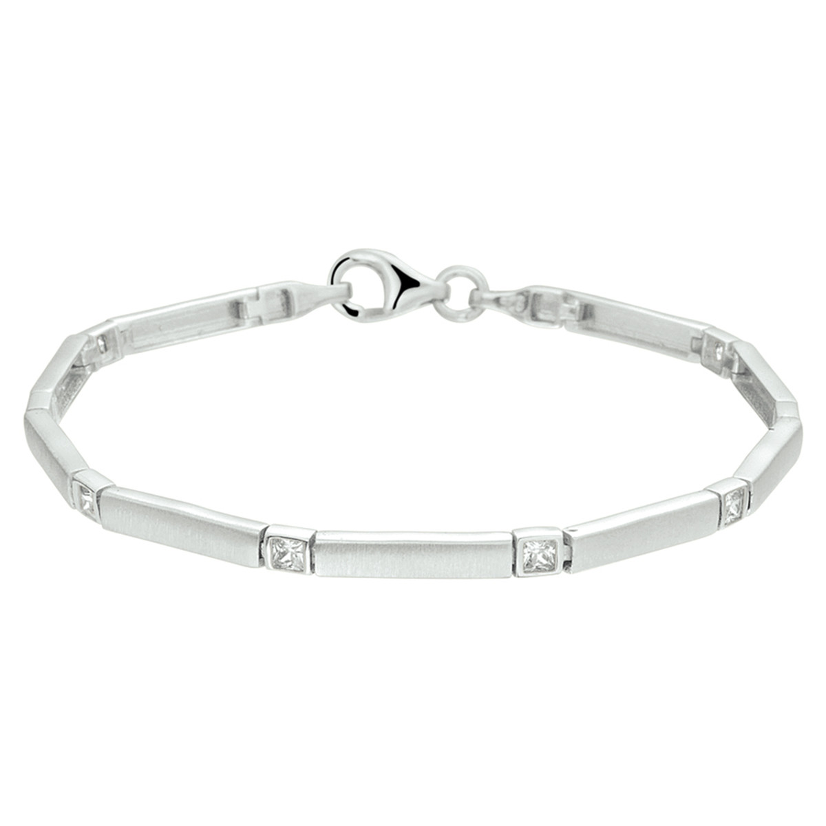 925 zilveren armband met rechthoekschakels en zetting zirkonia 3.3 mm breed - Lengte 19 cm