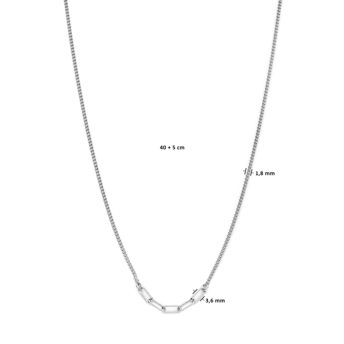 925 zilveren collier met 5 paperclip schakels 1.8 mm breed - Lengte 40-45 cm