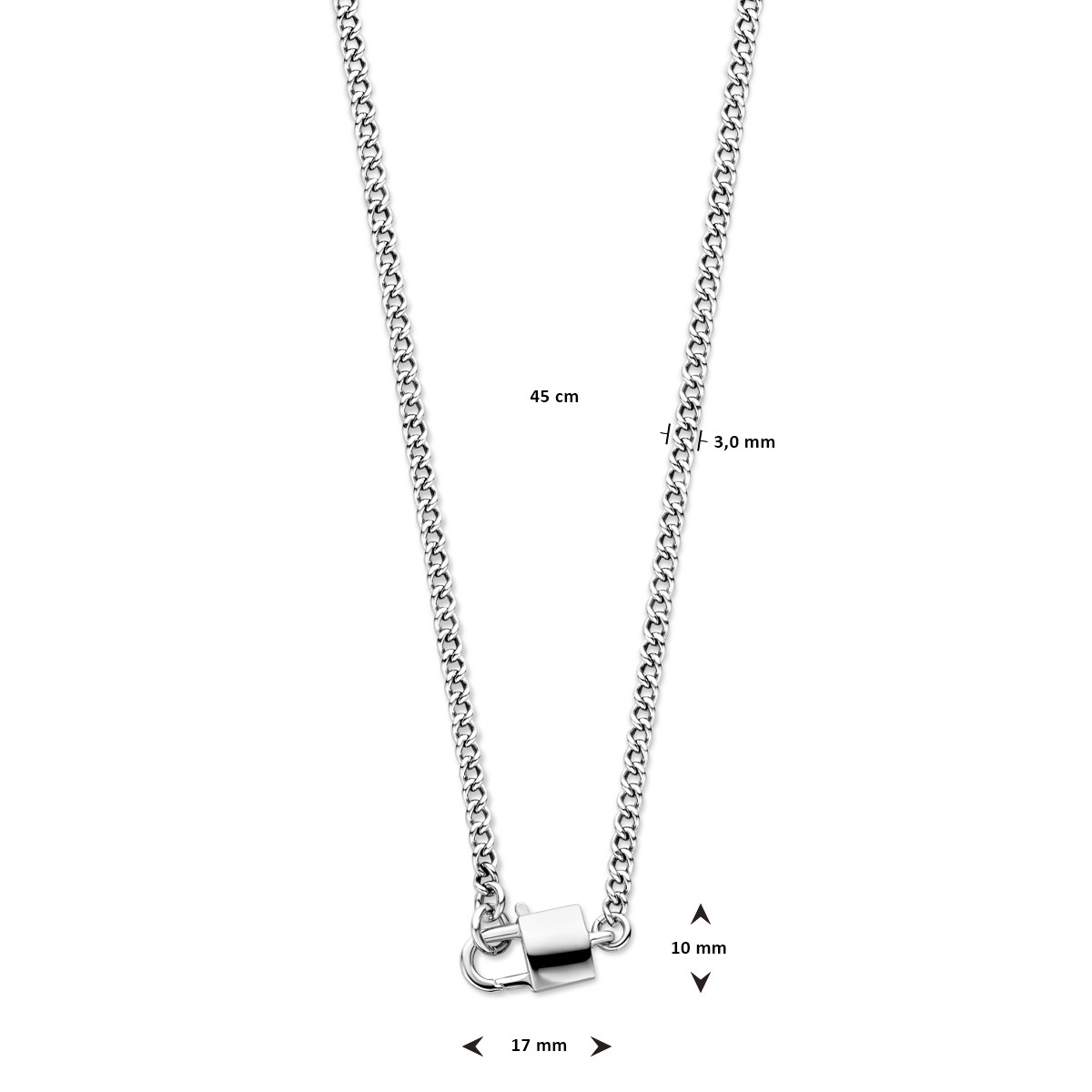 925 zilveren collier met slotje 3 mm breed - Lengte 45 cm