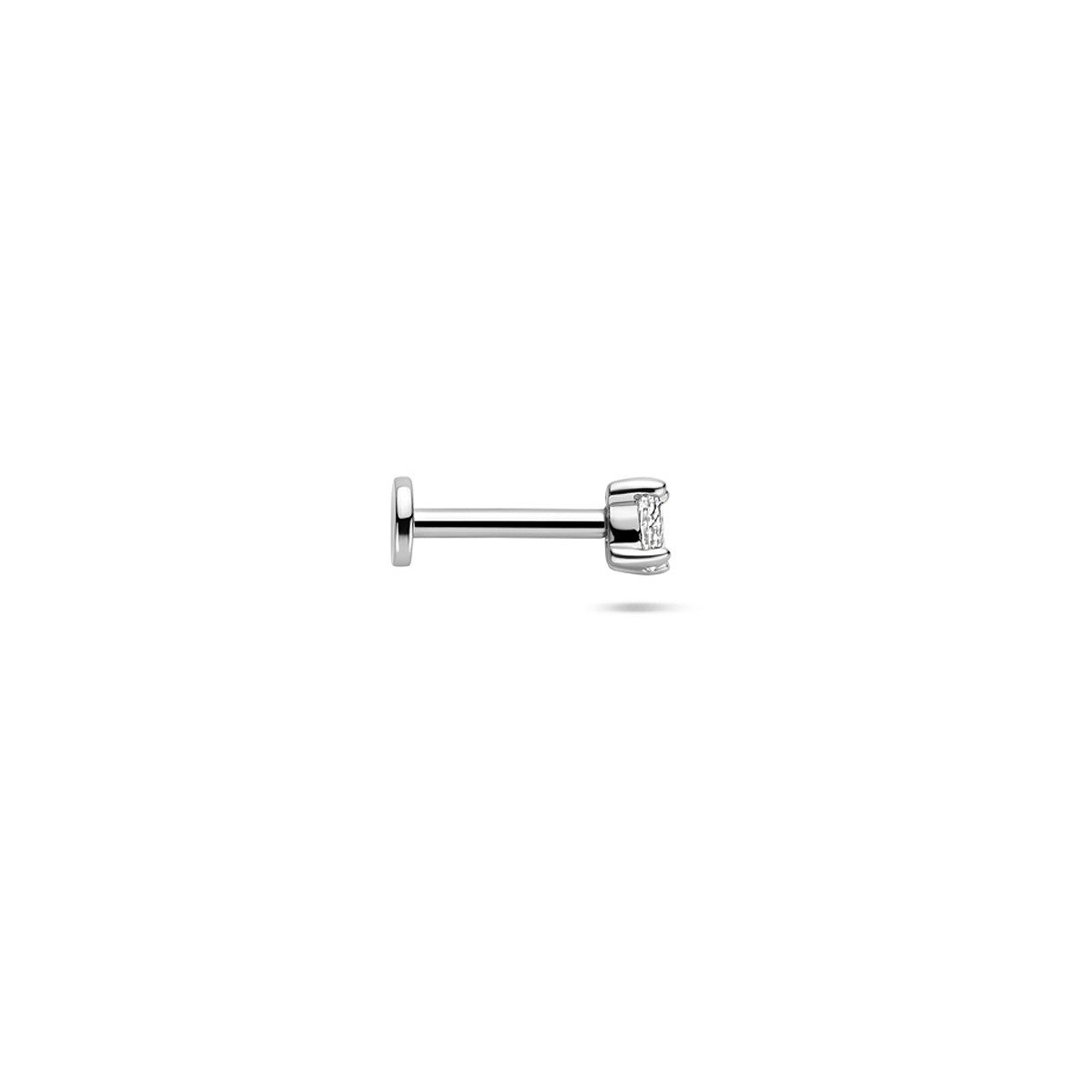 925 zilveren flatback piercing met ovale transparante zirkonia 2.5 mm breed - Hoogte 3 mm - Per stuk