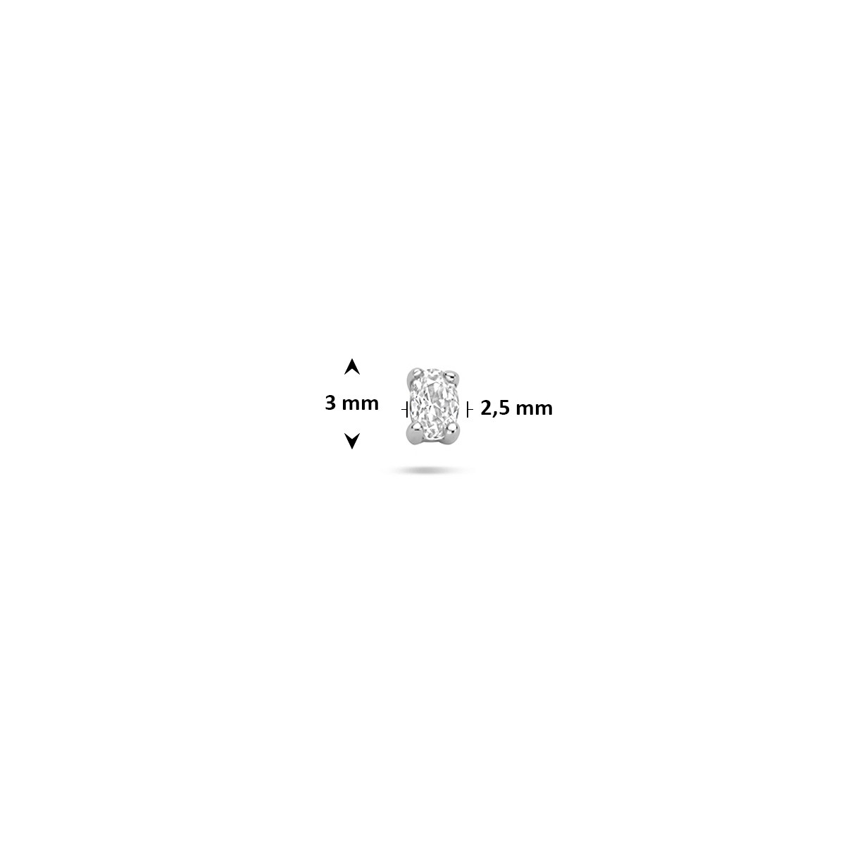 925 zilveren flatback piercing met ovale transparante zirkonia 2.5 mm breed - Hoogte 3 mm - Per stuk