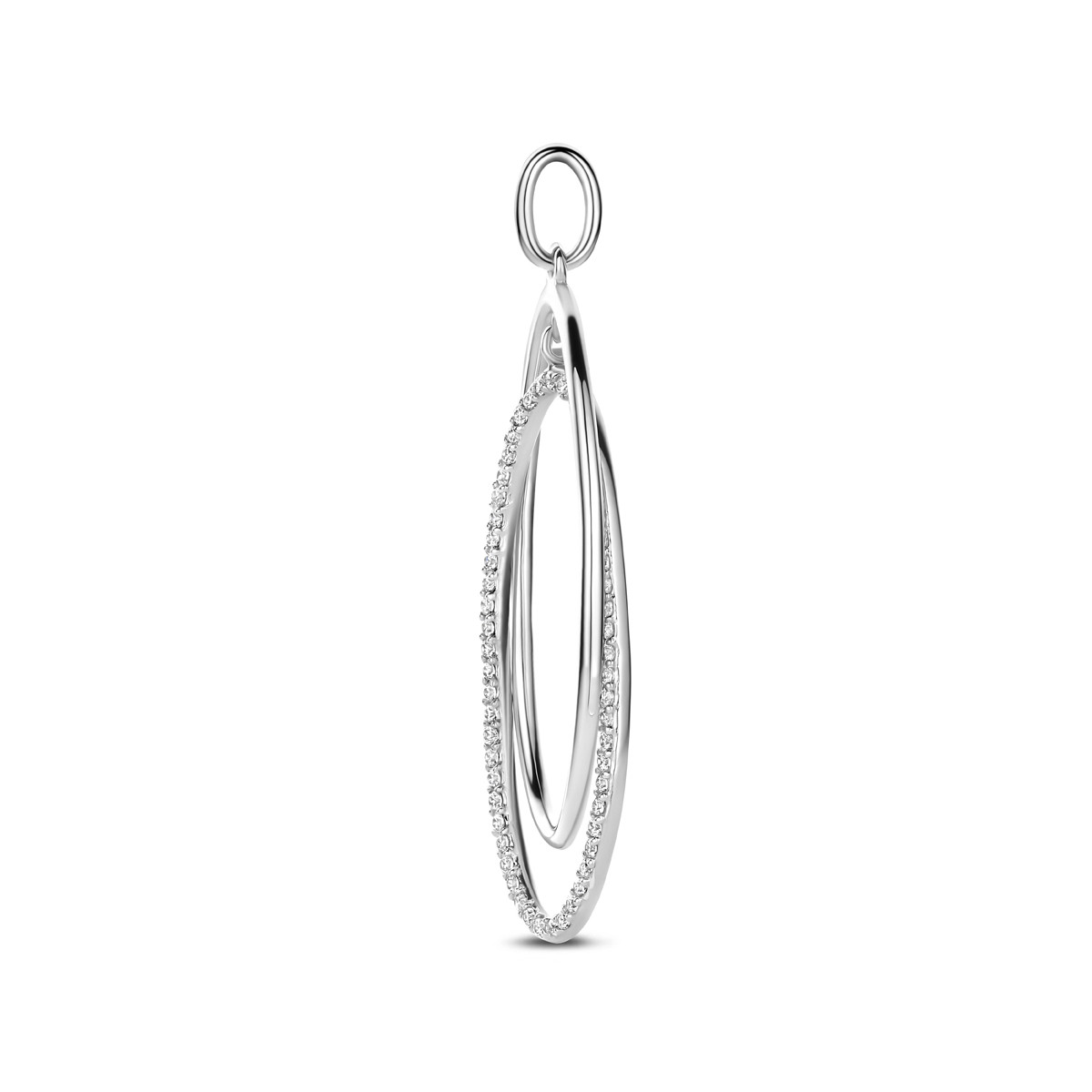 925 zilveren hanger met glanzende en zirkonia ovaal 15 mm breed - Hoogte 50 mm