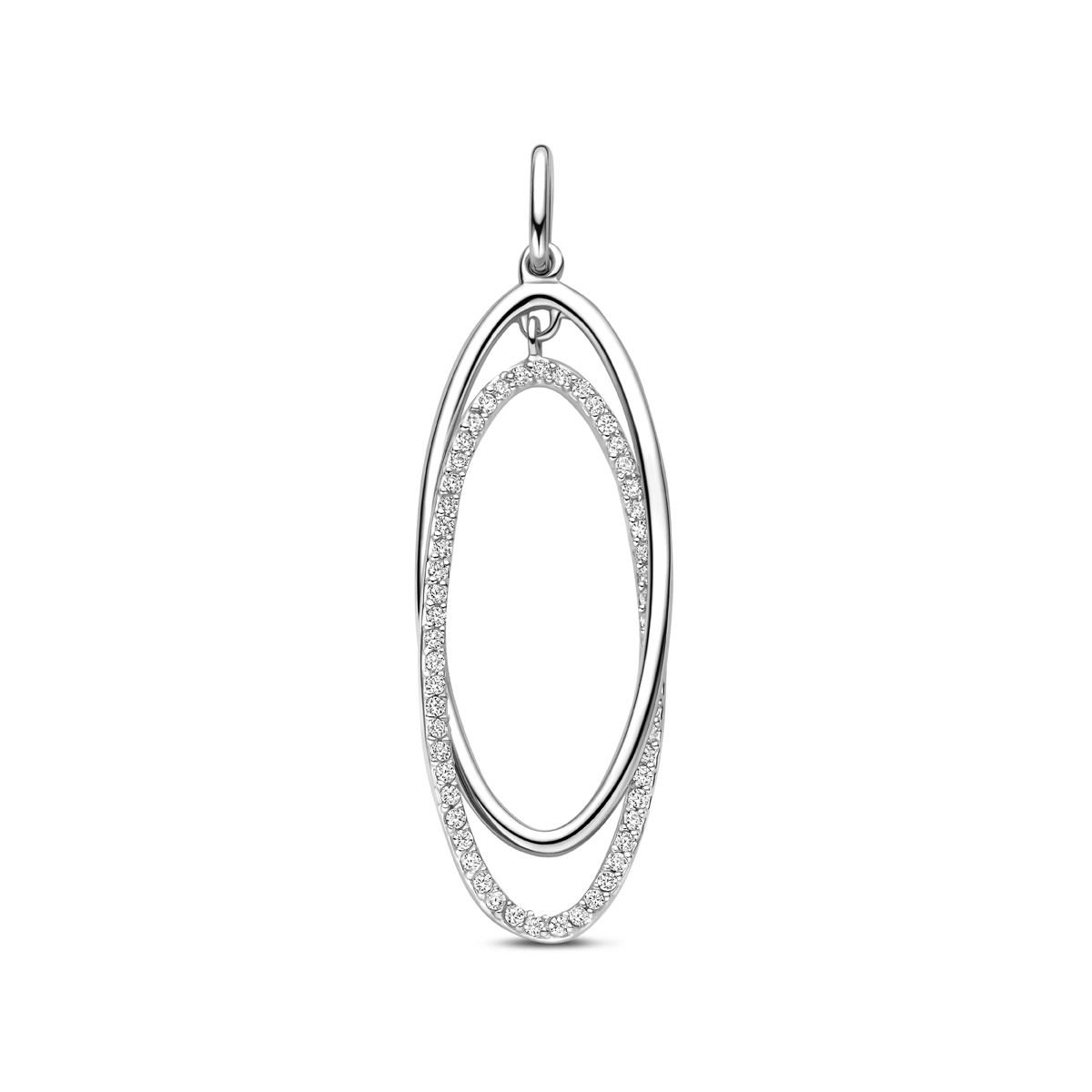 925 zilveren hanger met glanzende en zirkonia ovaal 15 mm breed - Hoogte 50 mm