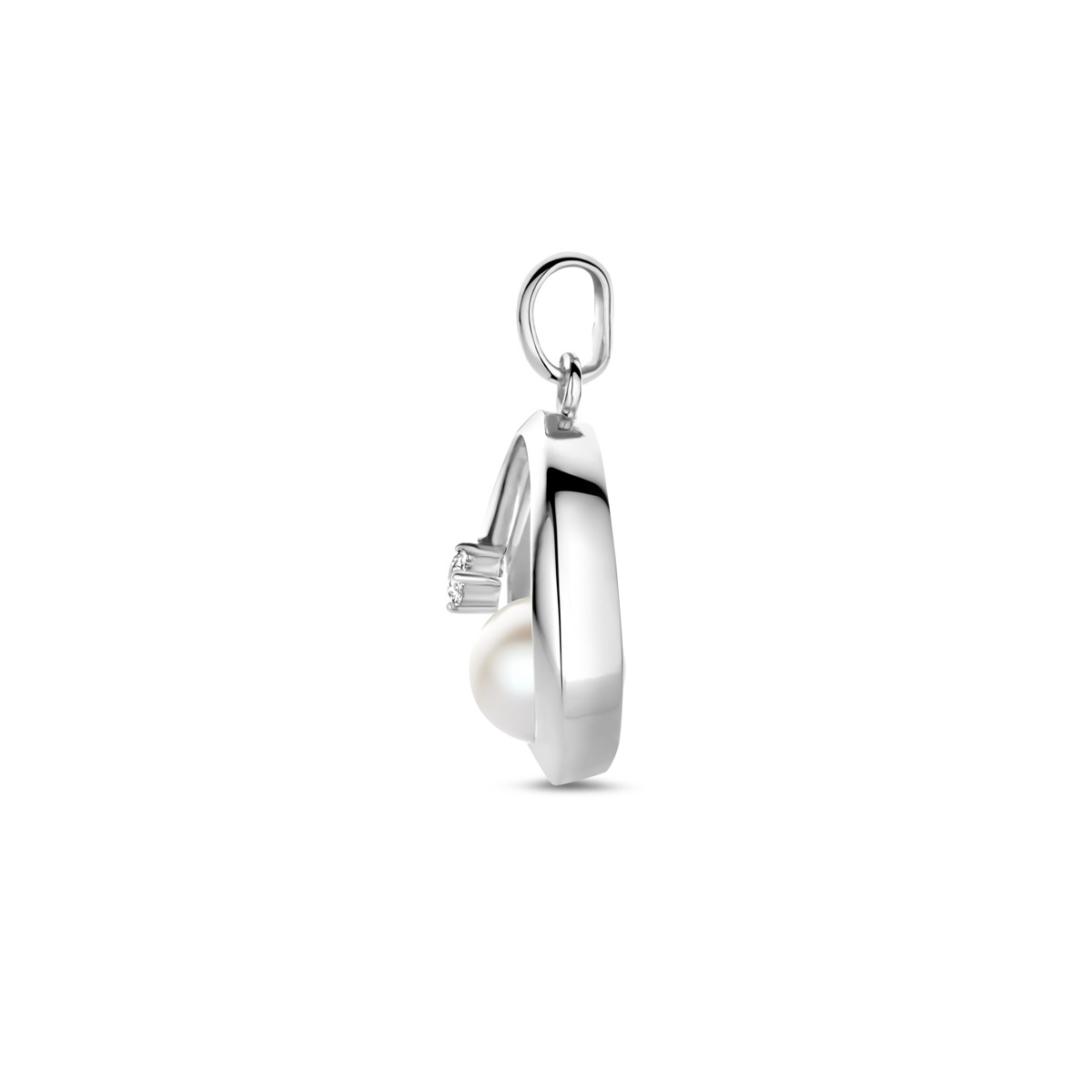 925 zilveren hanger met parel en zirkonia 12.5 mm breed - Hoogte 21 mm