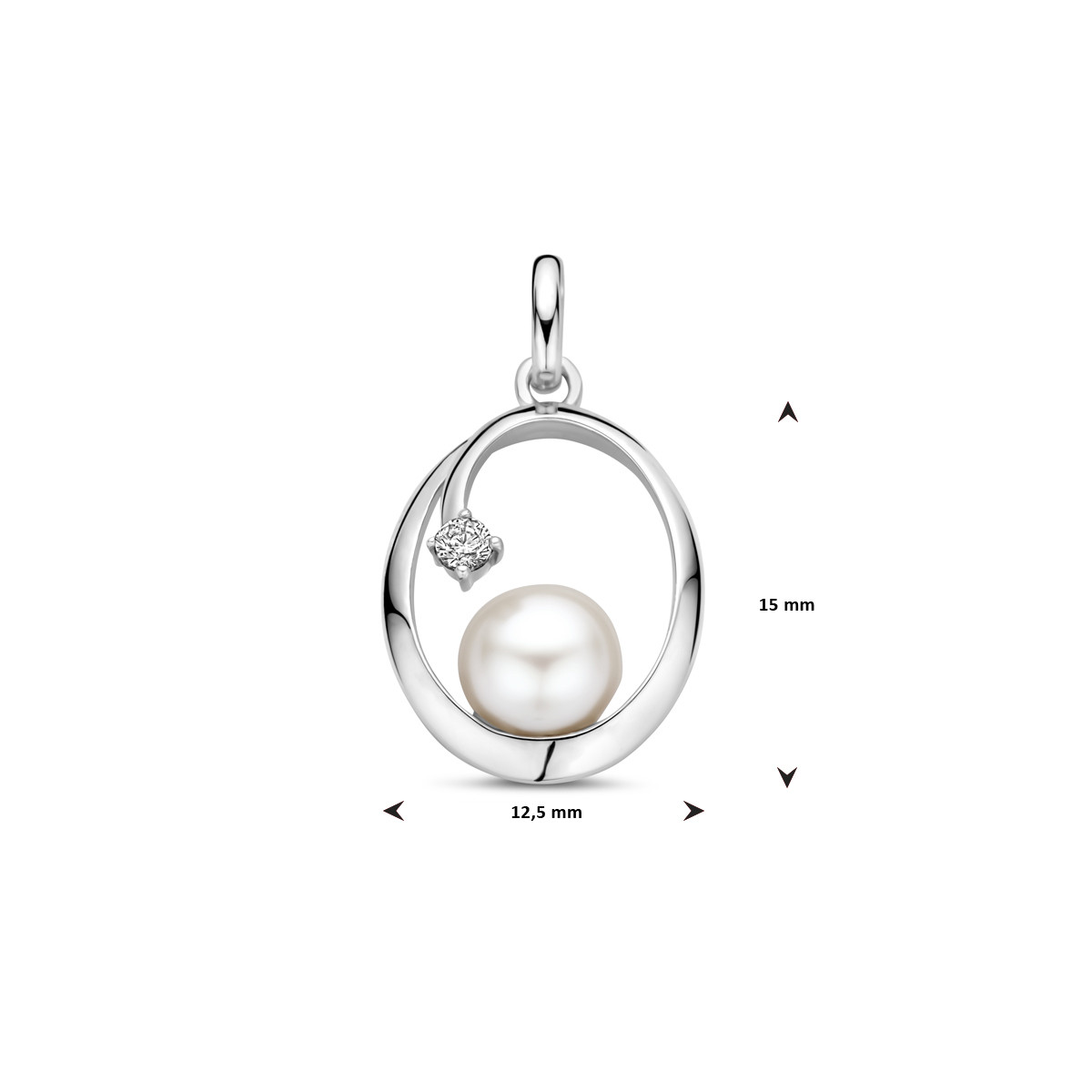 925 zilveren hanger met parel en zirkonia 12.5 mm breed - Hoogte 21 mm