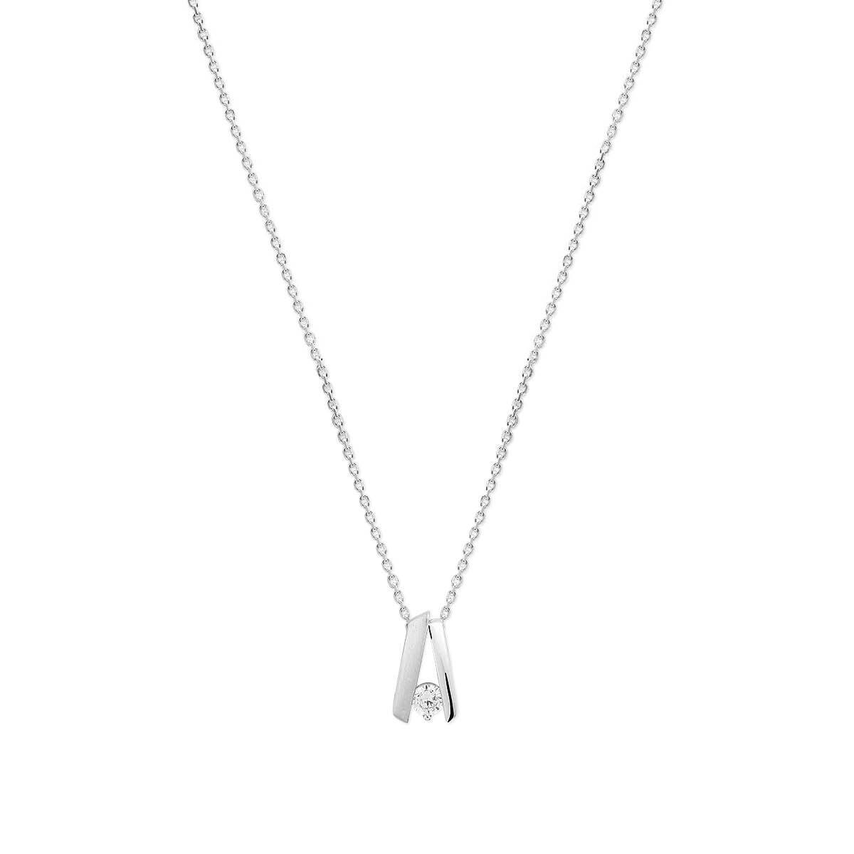925 zilveren ketting met glanzend en mat staafje en zirkonia 1.1 mm breed - Lengte 41 cm-45 cm