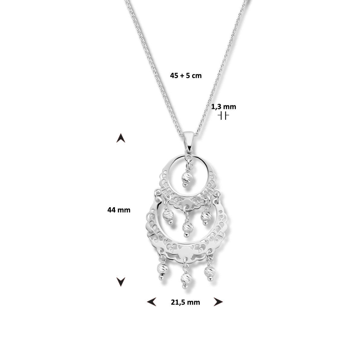 925 zilveren ketting met hanger in filigrain stijl 1.3 mm breed - Lengte 45-50 cm