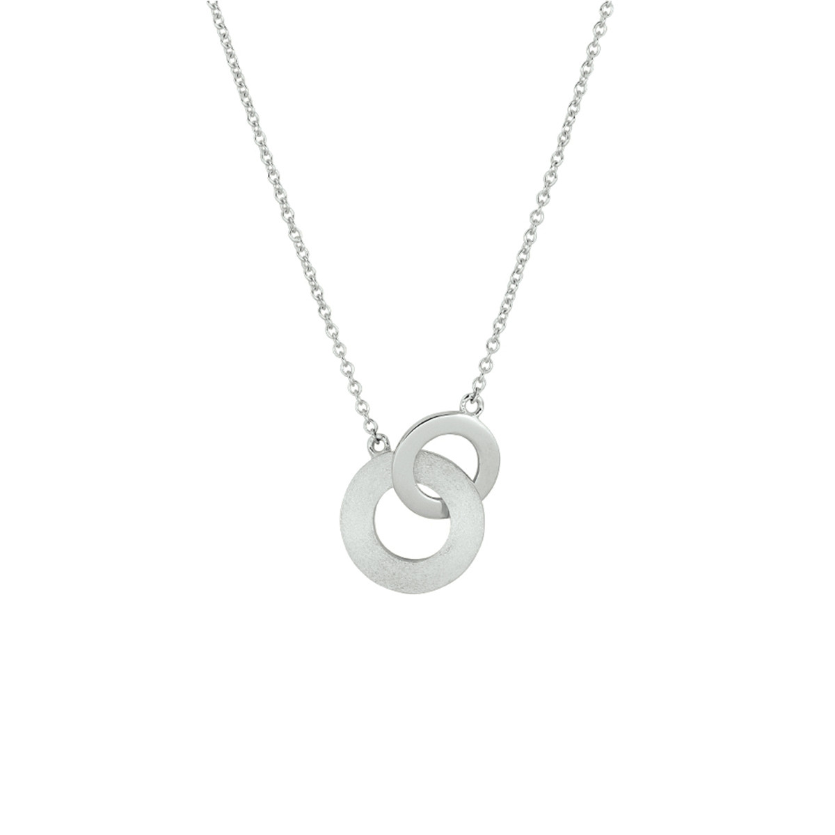 925 zilveren ketting met hanger van twee matte overlappende cirkels 1.3 mm breed - Lengte 42-45 cm