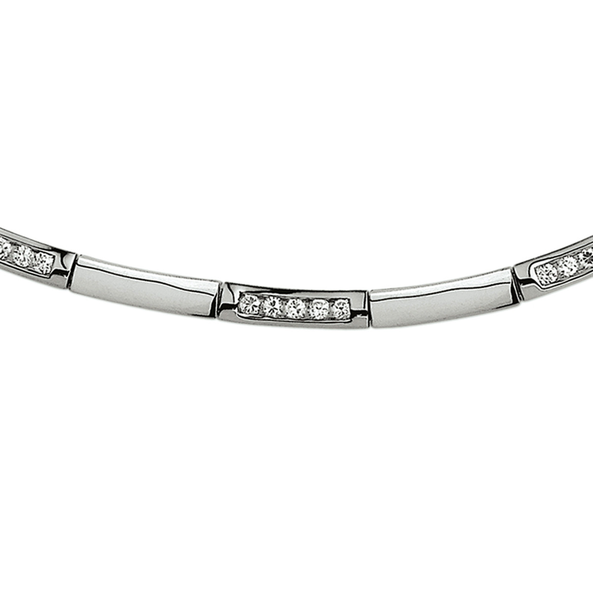 925 zilveren ketting met rechthoekige zirkonia en glanzende schakels 4 mm breed - Lengte 42-45 cm