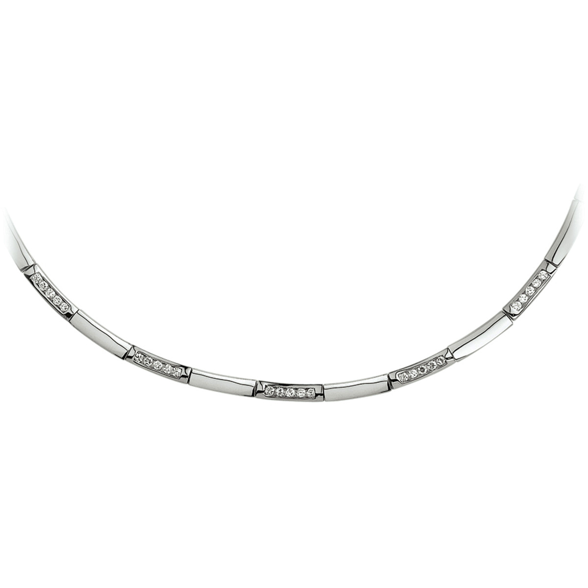 925 zilveren ketting met rechthoekige zirkonia en glanzende schakels 4 mm breed - Lengte 42-45 cm