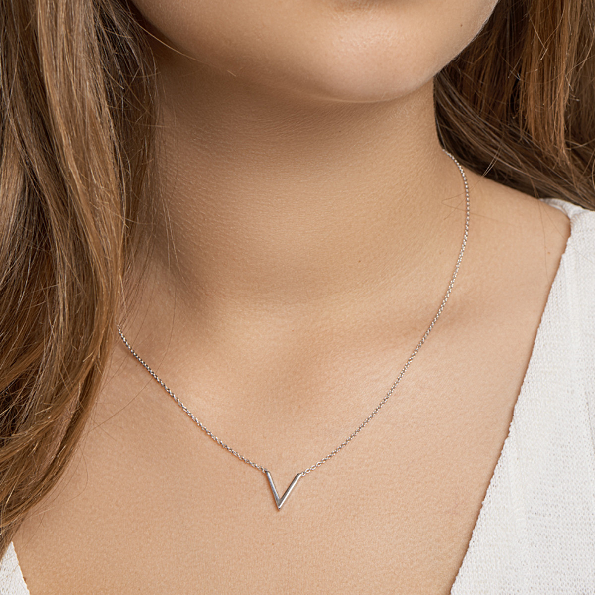 925 zilveren ketting met v-hanger gerhodineerd 1.2 mm breed - Lengte 41-45 cm
