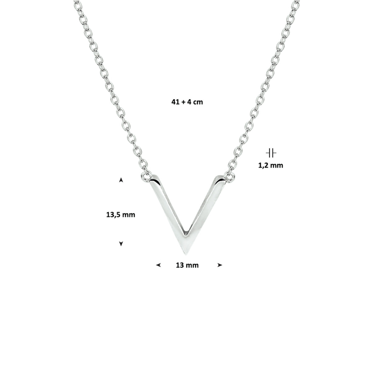 925 zilveren ketting met v-hanger gerhodineerd 1.2 mm breed - Lengte 41-45 cm
