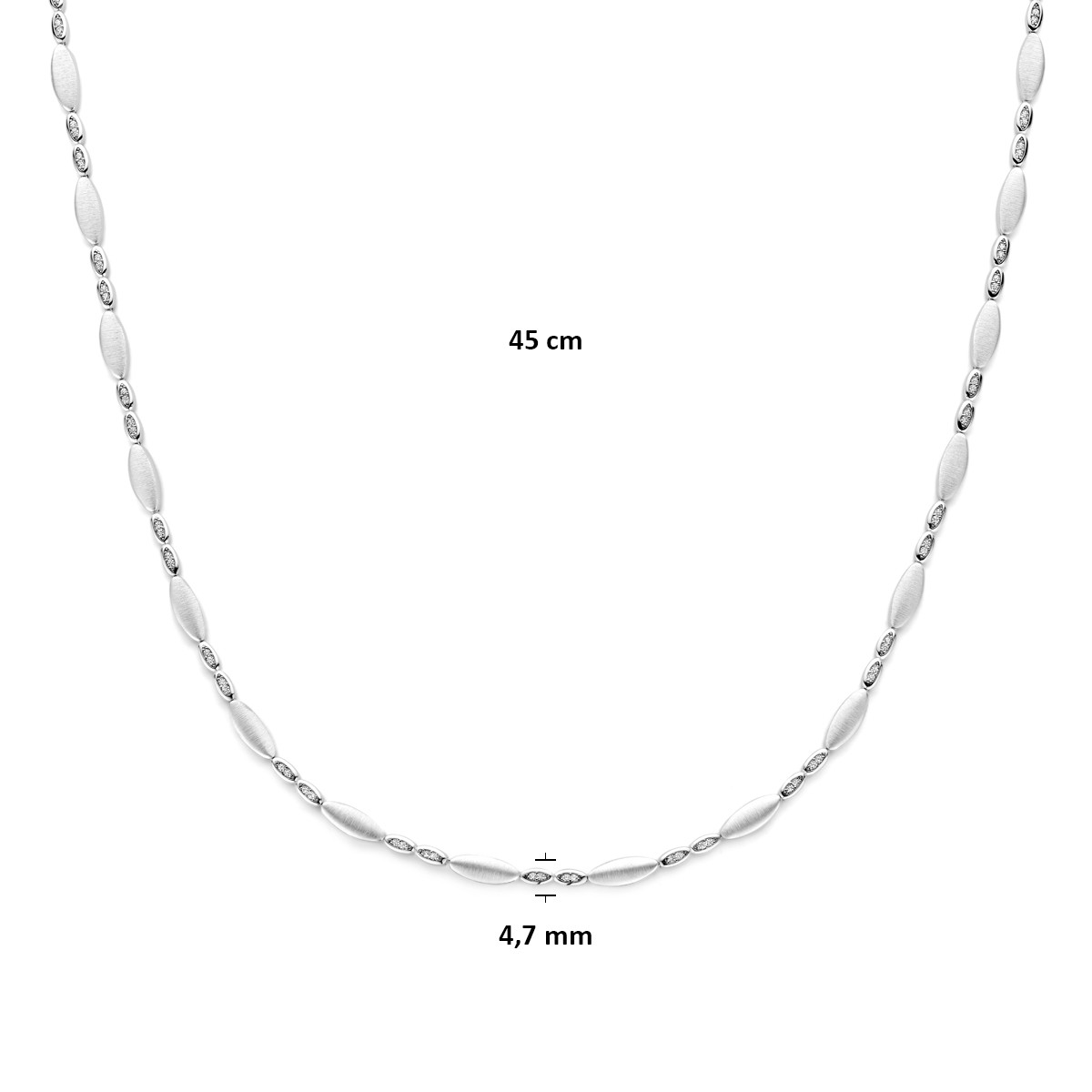 925 zilveren ketting met zirkonia stenen en matte schakels 4.7 mm breed - Lengte 45 cm